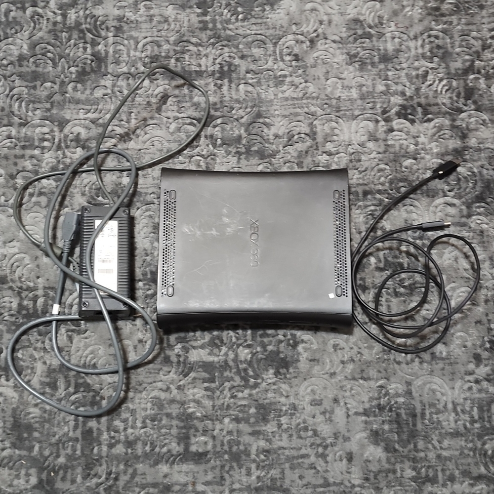 Xbox 360, power cord and hdmi cord